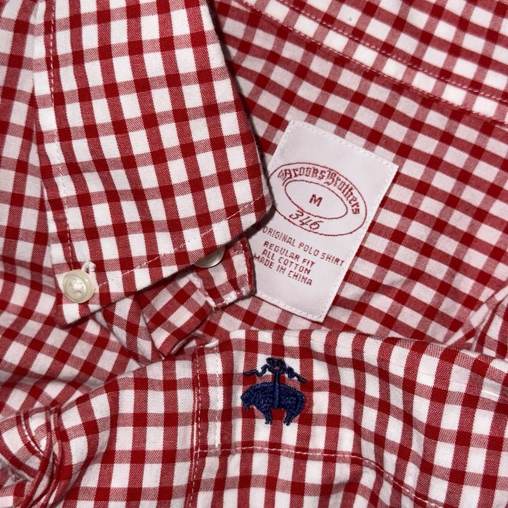 Brooks Brothers Long Sleeve Button Down Shirt Mens Medium Red White Check Pocket